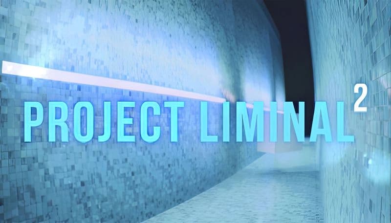 Project Liminal 2: Glowing blue tiled corridor with soft lighting, creating an otherworldly, maze-like environment.