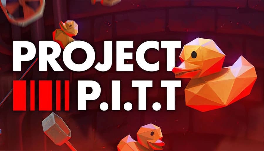 Project P.I.T.T.: Low-poly orange rubber duck and cubes floating in red space with bold white title text behind.