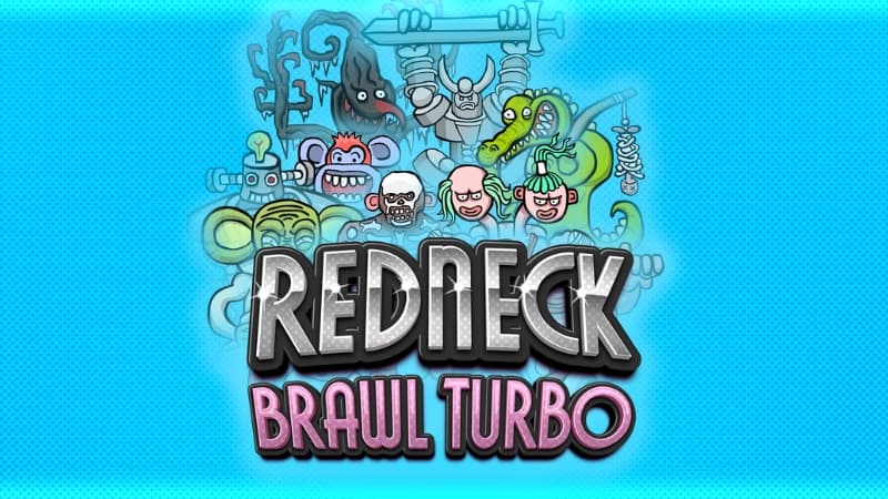 Colorful cartoon enemies, including an alligator, robots, chimpanzees, and masked figures on blue.