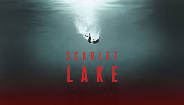Scarlet Lake: A figure sinking into dark water, illuminated by light above, with a red glow below in a mysterious setting.