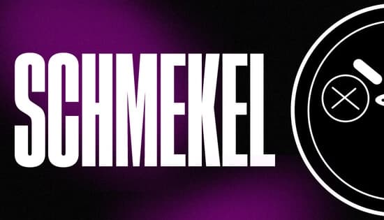 SCHMEKEL: Decay face within circle on dark background with purple glow highlighting simplicity and contrast.