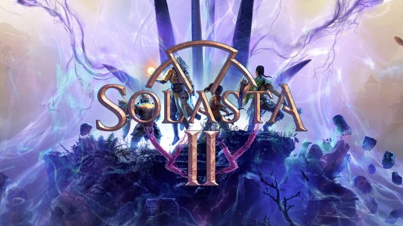 In a mystical landscape, a sorcerer levitates with a fireball; an archer aims; two warriors wield shields and weapons.