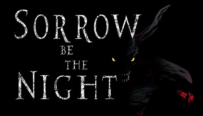 Sorrow Be The Night: Fierce shadow beast with glowing eyes lurks in the darkness, claws visible, creating a menacing presence.