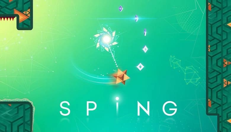 A bright starburst links to an orange geometric shape with a glowing path on a green backdrop, floating diamonds around.