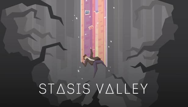 A young man falls through a rocky crevice, leaving a colorful trail, surrounded by jagged rock spires.