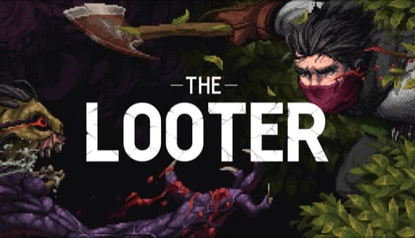 The Looter: Masked man peers from dense jungle leaves beside snarling reptile creature and clawed hands in shadows.