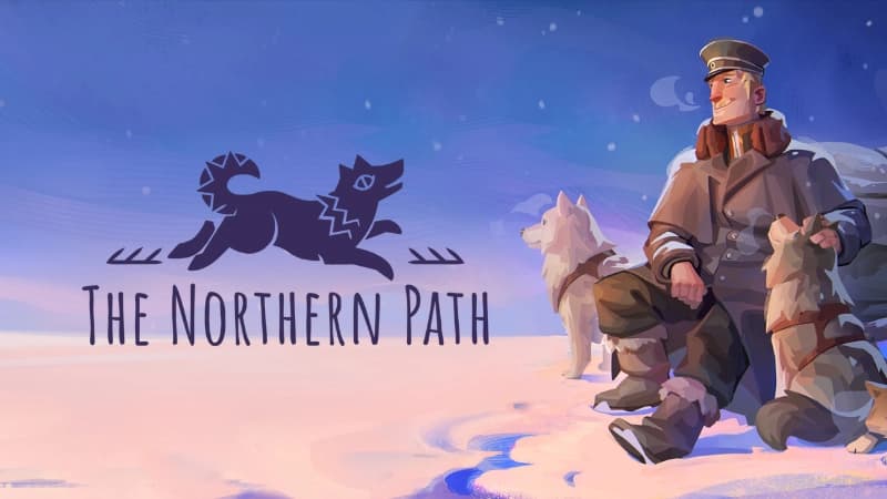 A man in warm clothing and hat sits on snowy ground with two harnessed huskies, under a clear, moonlit sky.