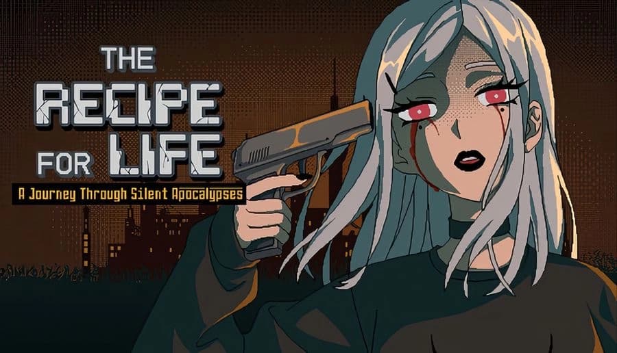 The Recipe for Life. A Journey Through Silent Apocalypses: crying woman holds pistol to temple in dark room.