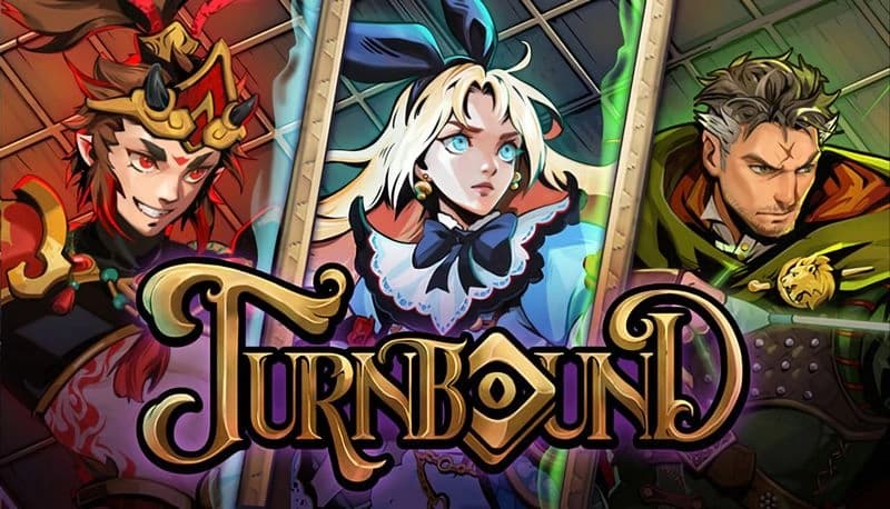 Turnbound: Three characters including a warrior in armor, a regal figure with horns, and a girl in a blue bow stand ready.