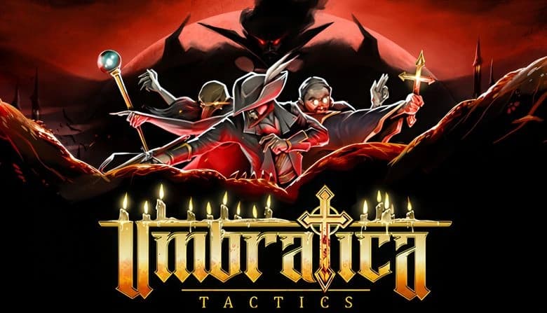 Three vampire slayers, armed with crossbow, staff, and cross, face a looming dark vampire in a fiery, ominous sky.