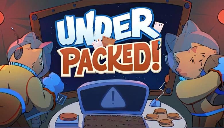 Underpacked!: Two cat-like figures in space suits at a control panel with buttons, under a large window in a spaceship.