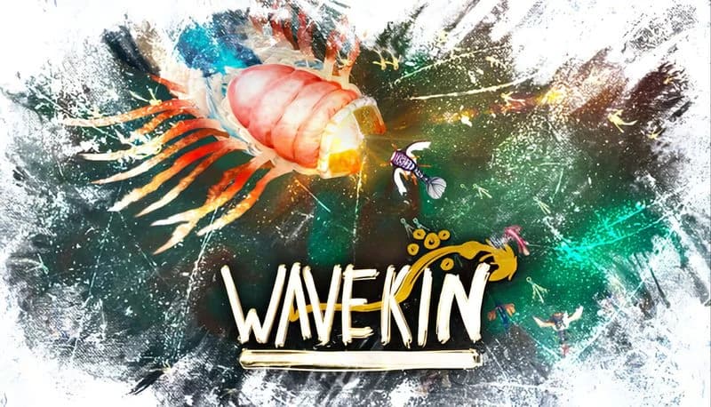 Wavekin: Diver swims near a giant glowing sea creature surrounded by schools of small fish in an underwater realm.