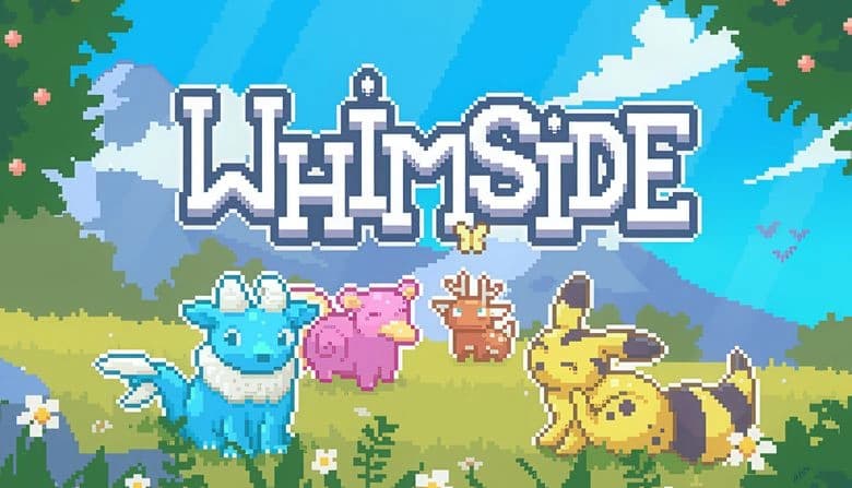 Four colorful, cartoon-style creatures in a grassy meadow. Blue, pink, brown, and yellow creatures relax under a bright sky.
