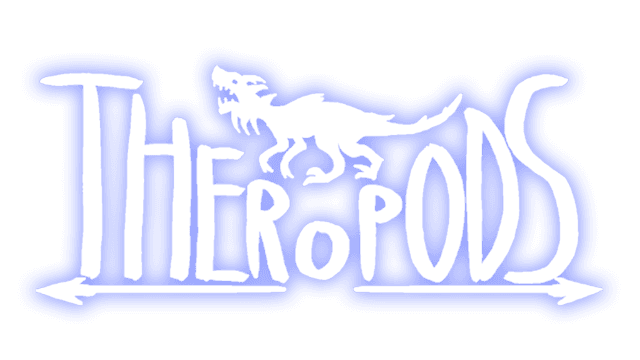 Curved white dinosaur silhouette atop hand-drawn, playful white text.