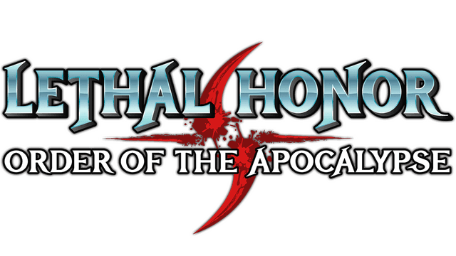 Stylized gradient text with sharp serif letters and a central red blade.