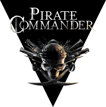 Elegant serif font with metallic texture; skull, crossed swords, and guns.