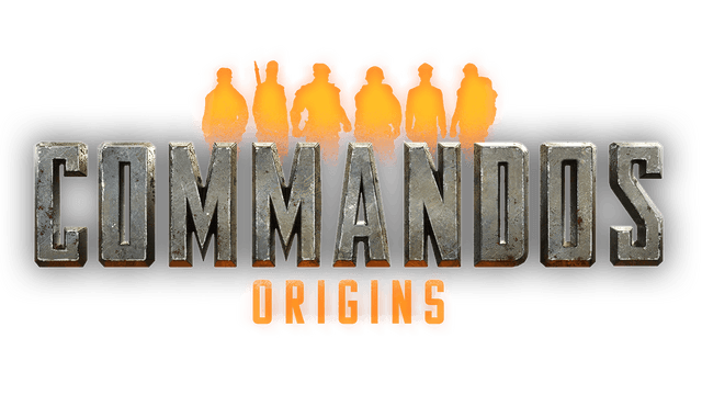 Metallic block letters with a rugged texture; silhouettes in a fiery glow.