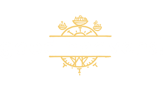 Plain lowercase font with distressed texture; golden celestial floating islands above.