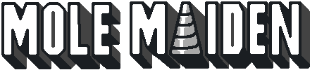 Blocky white font with wide spacing, shadowed, and drill motif on "A".