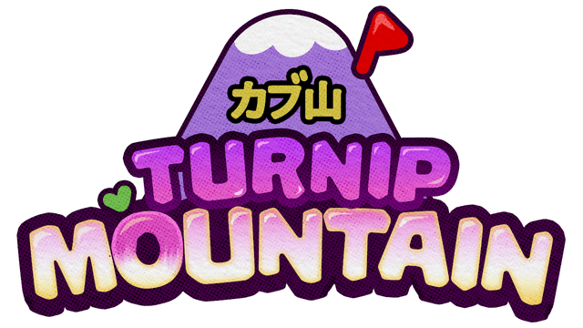 Playful, cartoonish font with gradient colors; mountain and flag icon.