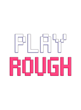 Pixelated block letters with bold outlines, contrasting white and pink colors.