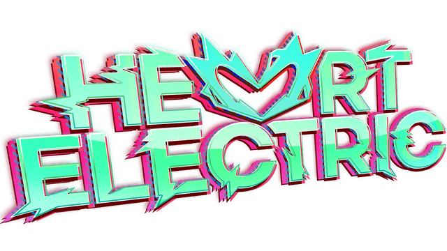3D block letters with electric stylization; heart shape in the center.