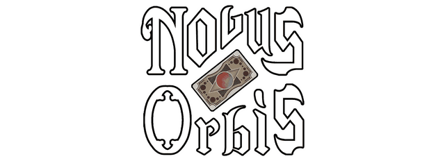 Gothic-style font with ornate letters and a tarot card accent.
