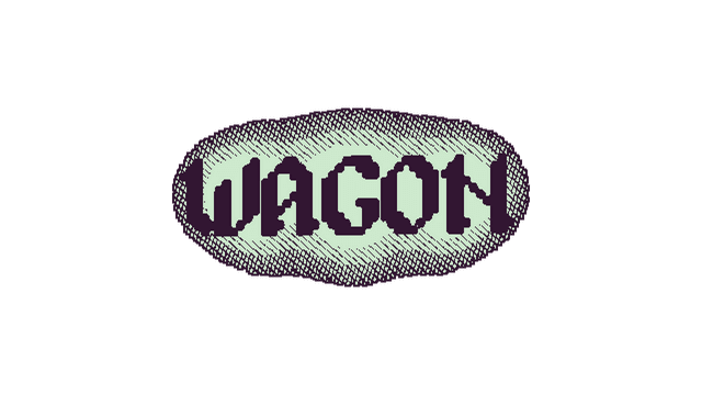 Pixelated font with a purple outline and textured bubble shape.