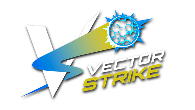 Ball with trail curves around a bold "V"; sleek, angular text design.