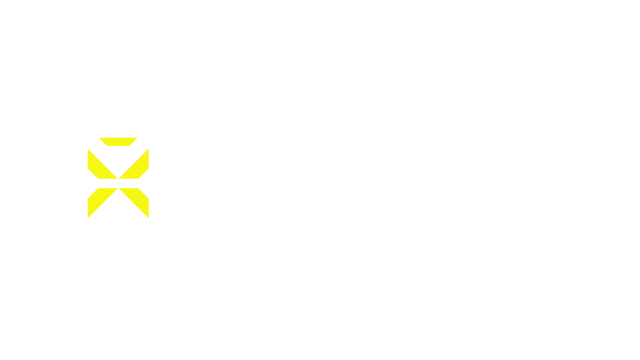 Futuristic white font with bold yellow X and horizontal line accents.