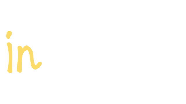 Stylized handwritten font; "in" in soft yellow, "KONBINI" in bold white.