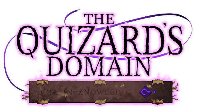 Antiquated serif font with a glowing purple outline and weathered banner.