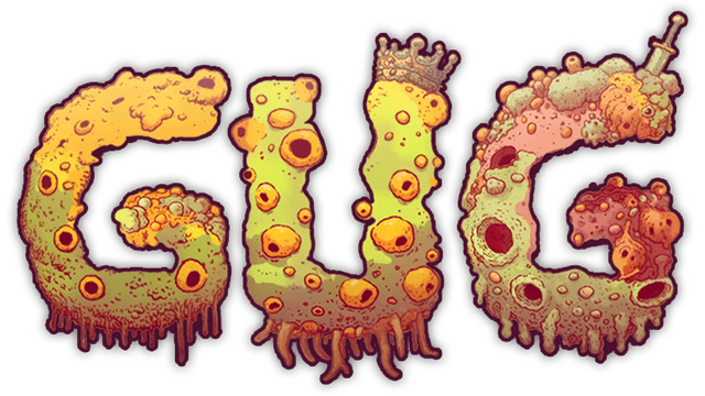 Gooey, mutated letters with slime, holes, crown, and sword detail.