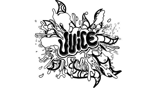 Stylized text with bold, gooey letters, splatter effect backdrop.