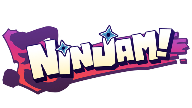 Chunky, playful font with shuriken accents and bold purple swoosh.