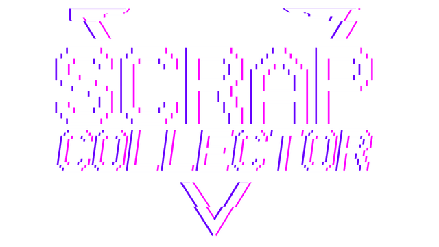 Pixelated block font with glitch effect, inverted triangle behind text.