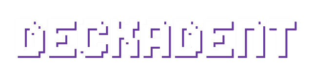 Pixelated purple font with blocky edges and subtle shadow effect.