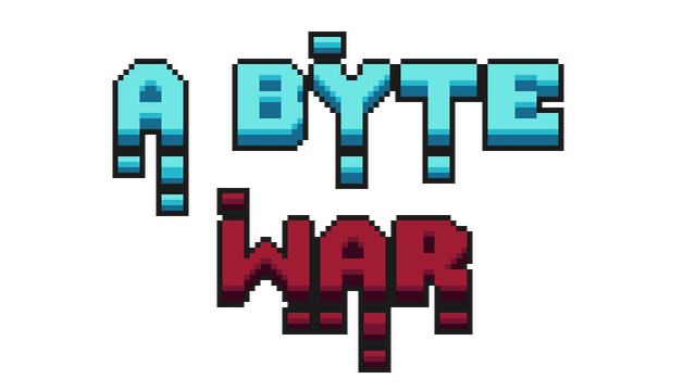 Pixelated block font has a digital drip effect in blue and red tones.