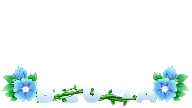 Bold, white letters entwined with green vines and blue flowers.