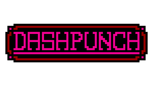 Pixelated magenta text with thin red border and retro arcade style.