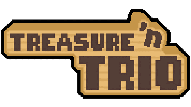 Blocky pixel art font overlaid on a wooden sign shape.