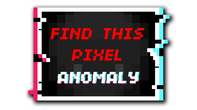 Red pixelated text over glitchy black area with glitchy white frame.