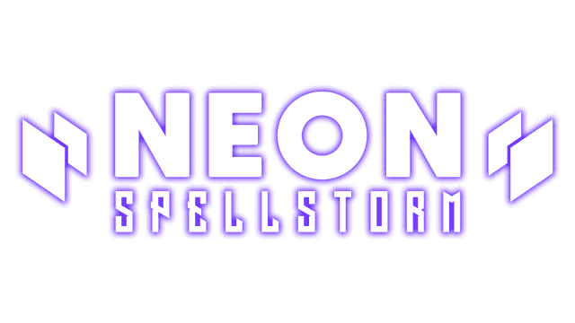 Neon-style font with angular, futuristic block letters and purple accents.