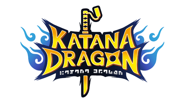 Stylized sword-themed text with blue flames and bold, pointed letters.