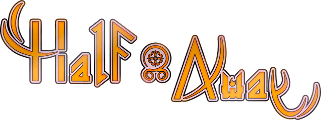 Curved lettering with tribal motifs, orange gradient, and shadowed effect.