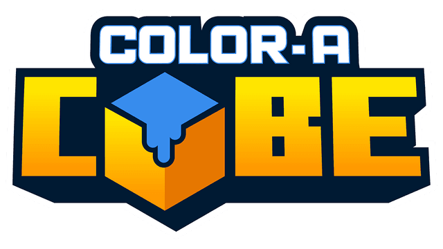 Bold, blocky font with gradient colors and a dripping cube illustration.