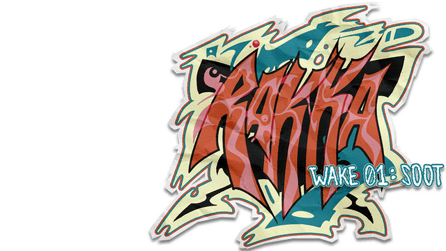 Graffiti-style text with jagged edges, layered textures, vibrant colors.