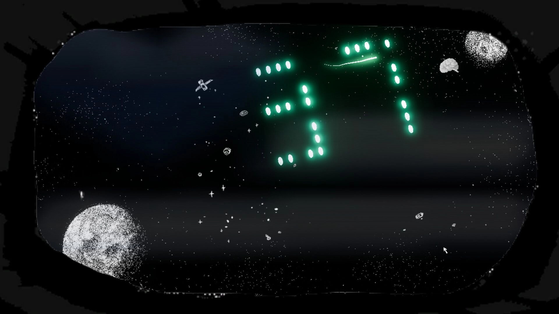 a Dogs Dream: Neon green digital clock reads 7:37 floating over a grainy starfield backdrop.