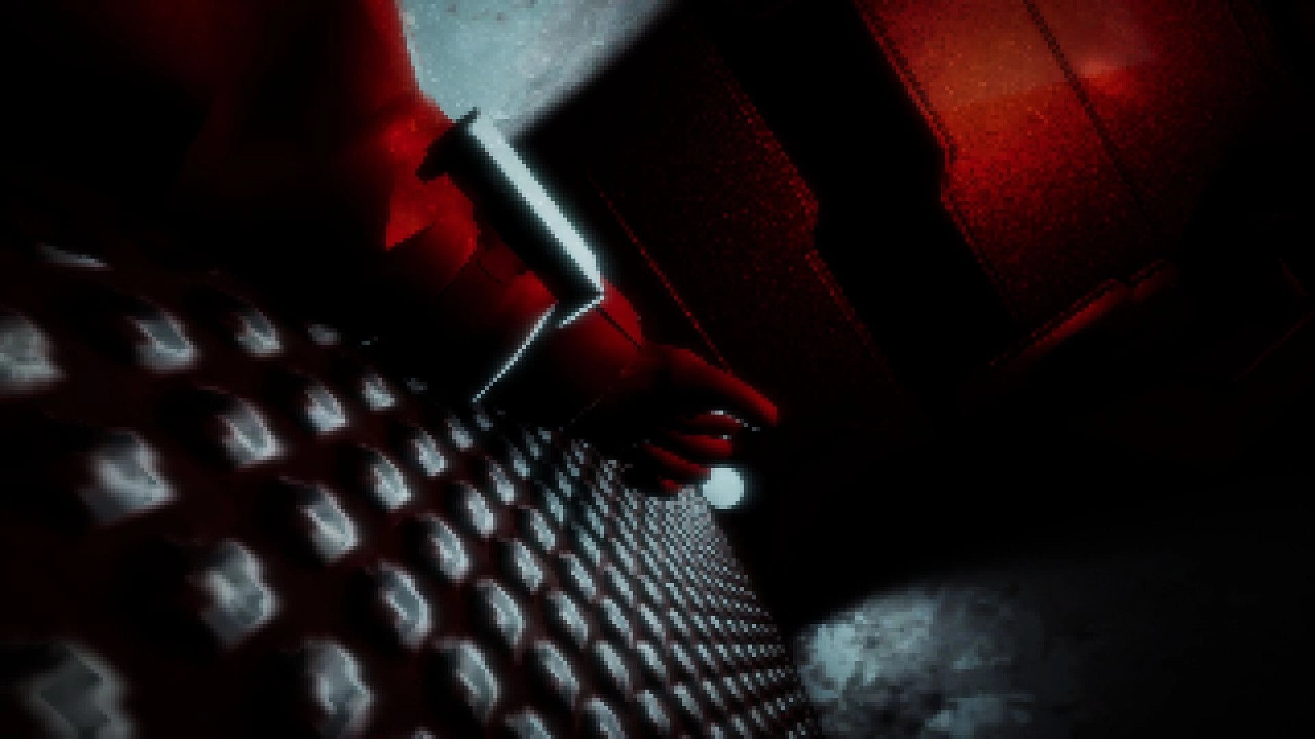 Among Space: First-person view crawling through a red-lit metal vent tunnel with a centered crosshair.