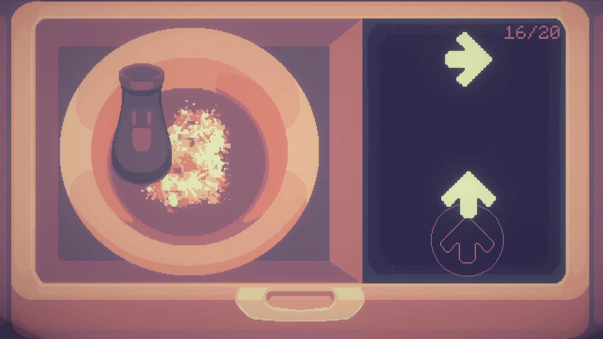 Beloved Bound: Puzzle interface with a glowing plate and directional arrows in a virtual sanctuary setting.